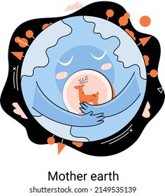 International Mother Earth Day metaphor. Environmental problems and ecological protection. Universal symbolic holiday of love, care common home. Relationship between planet its ecosystems and humans