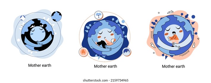 International Mother Earth Day metaphor. Environmental problems and ecological protection. Universal symbolic holiday of love, care common home. Relationship between planet its ecosystems and humans