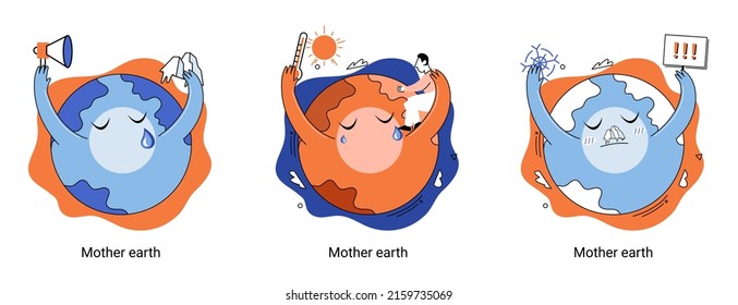 International Mother Earth Day metaphor. Environmental problems and ecological protection. Universal symbolic holiday of love, care common home. Relationship between planet its ecosystems and humans
