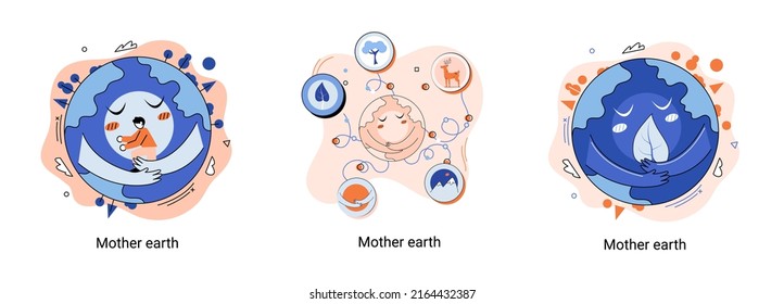 International Mother Earth Day metaphor. Environmental problems and ecological protection. Universal symbolic holiday of love, care common home. Relationship between planet its ecosystems and humans