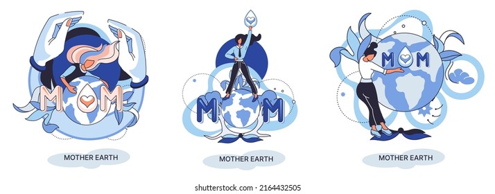 International Mother Earth Day metaphor. Environmental problems and ecological protection. Universal symbolic holiday of love, care common home. Relationship between planet its ecosystems and humans