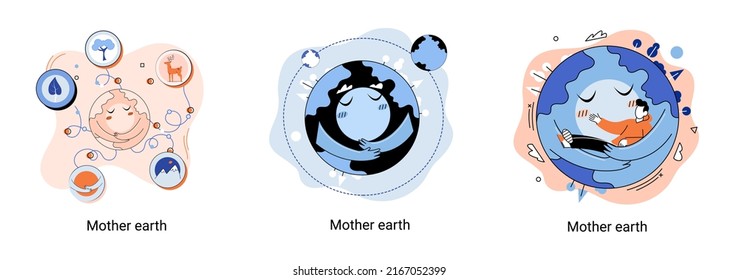 International Mother Earth Day metaphor. Environmental problems and ecological protection. Universal symbolic holiday of love, care common home. Relationship between planet its ecosystems and humans