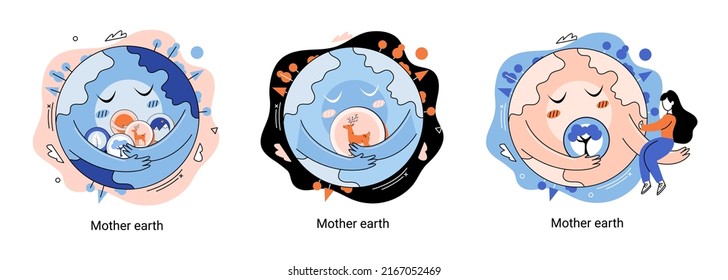 International Mother Earth Day metaphor. Environmental problems and ecological protection. Universal symbolic holiday of love, care common home. Relationship between planet its ecosystems and humans
