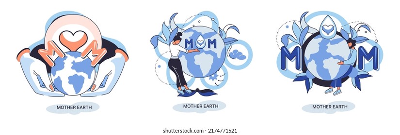 International Mother Earth Day metaphor. Environmental problems and ecological protection. Universal symbolic holiday of love, care common home. Relationship between planet its ecosystems and humans
