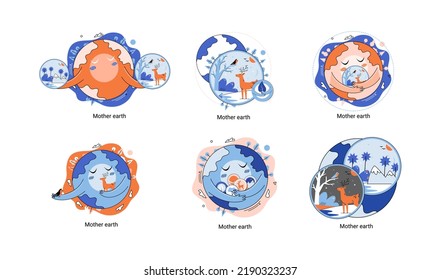 International Mother Earth Day metaphor. Environmental problems and ecological protection. Universal symbolic holiday of love, care common home. Relationship between planet its ecosystems and humans
