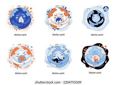 International Mother Earth Day metaphor. Environmental problems and ecological protection. Universal symbolic holiday of love, care common home. Relationship between planet its ecosystems and humans