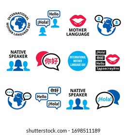 International Mother Language Day vector icon set, native speaker design collection, 21 February - Mother Language Day vector color icons set isolated on white 
 