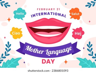 International Mother Language Day Vector Illustration on February 21 with Mom Says Hello in Several World Languages in Flat Kids Cartoon Background