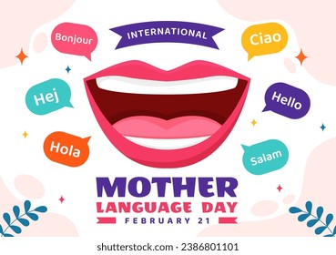 International Mother Language Day Vector Illustration on February 21 with Mom Says Hello in Several World Languages in Flat Kids Cartoon Background