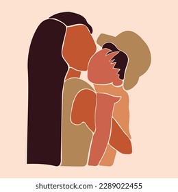 International Mother's Day. Faceless woman hugs the girl. Mom hugs her daughter. Faceless vector illustration. EPS10