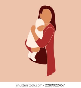 International Mother's Day. Faceless woman hugs the girl. Mom hugs her daughter. Faceless vector illustration. EPS10