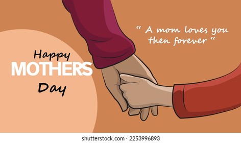 International Mother's Day poster illustration depicting a mother's hand holding her child's hand