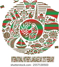INTERNATIONAL MOTHER'S LANGUAGE DAY OF BANGLADESH. ON WHITE  BACKGROUND.silhouette VECTOR DESIGN BANGLADESH FLAG COLOR .