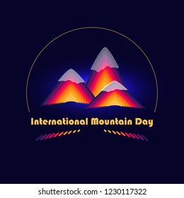International Mountain Day. Cartoon Mountain landscape. Three abstract mountains with snow on the peaks. Vector illustration.