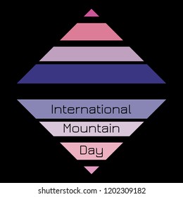 International Mountain Day. The concept of ecological and social holiday. Triangle - symbolic mountain and its reflection in the water. Event name