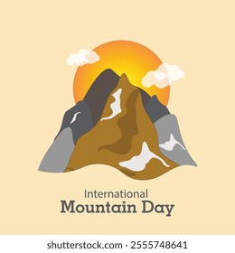 International Mountain Day. December 11. Holiday concept. Template for background, banner, card, poster with text inscription. Vector, illustration of mountains with rising sun in background.