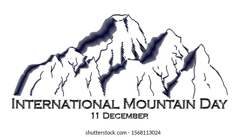 international mountain day, December 11,extreme mountains rock landscape silhouette a nature outdoor vector hand drawn