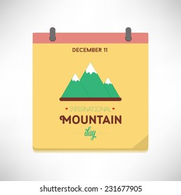 International Mountain Day flat design on calendar page, vector illustration. Important days series.