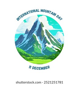 Internationaler Bergtag, Ikone und Typografie Kunst mit Bergikone am 11. Dezember