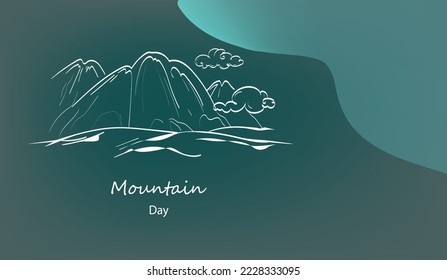 Cartel del doodle vectorial del Día Internacional de las Montañas. Ilustración continua de líneas para medios sociales