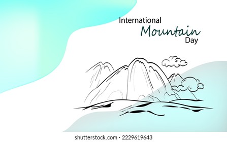 International mountain day vector doodle banner. Continuous line drawing illustration for social media