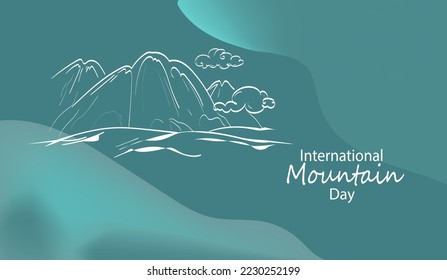 International mountain day vector doodle banner. Continuous line drawing illustration for social media