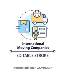 International moving companies concept icon. Transport services. Relocation agency abstract idea thin line illustration. Isolated outline drawing. Editable stroke. Arial, Myriad Pro-Bold fonts used