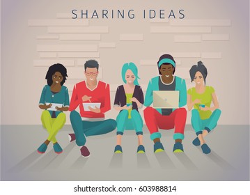 International multicultural team. Modern society concept of friendship. Diversity. Group of international students. Vector flat illustration.