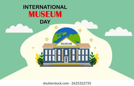 International Museum Day With Cloud. building with title and columns isolated on white background. City architecture public government building. Art museum of modern painting