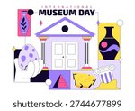 International Museum Day Illustration Featuring a Gallery Building, Cultural Heritage Elements, and Artworks for Educational And Historical Events