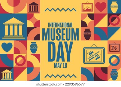 International Museum Day. May 18. Holiday concept. Template for background, banner, card, poster with text inscription. Vector EPS10 illustration