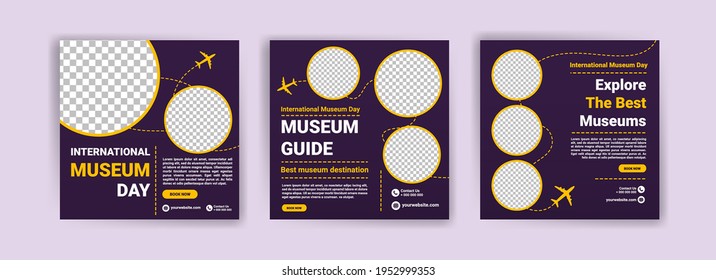 International Museum Day. travel sale social media post template. Banner vector for social media ads, web ads, business messages, discount flyers and big sale banners.