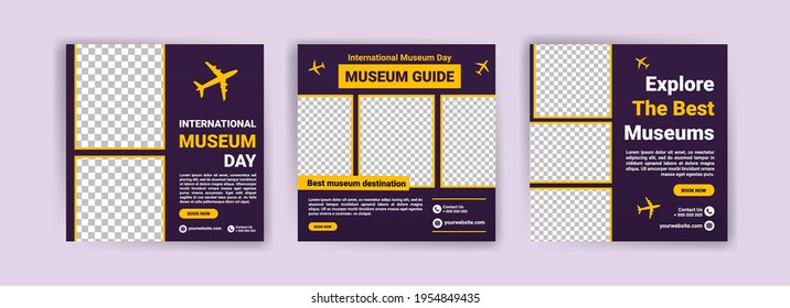International Museum Day. travel sale social media post template. Banner vector for social media ads, web ads, business messages, discount flyers and big sale banners.