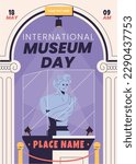 international museum day. Vector illustration design. 18 May. vector museum background. celebration. may 18. exhibits in museum. flat cartoon style. Historical museum concept. exhibition.