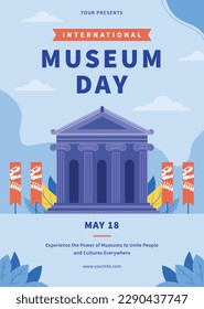 international museum day. Vector illustration design. 18 May. vector museum background. celebration. may 18. exhibits in museum. flat cartoon style. Historical museum concept. exhibition.