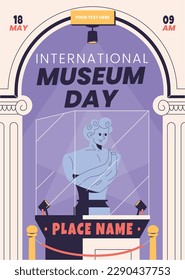 international museum day. Vector illustration design. 18 May. vector museum background. celebration. may 18. exhibits in museum. flat cartoon style. Historical museum concept. exhibition.