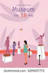 international museum day. Vector illustration design. 18 May. vector museum background. celebration. may 18. exhibits in museum. flat cartoon style. Historical museum concept. exhibition.