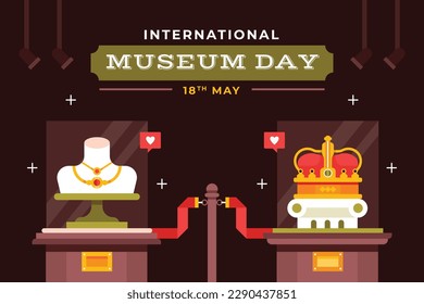 international museum day. Vector illustration design. 18 May. vector museum background. celebration. may 18. exhibits in museum. flat cartoon style. Historical museum concept. exhibition.