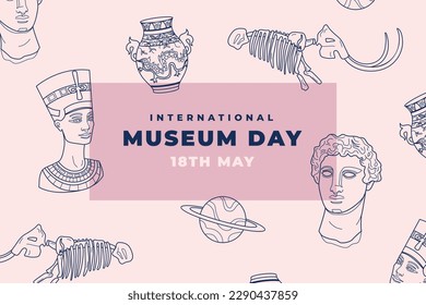 international museum day. Vector illustration design. 18 May. vector museum background. celebration. may 18. exhibits in museum. flat cartoon style. Historical museum concept. exhibition.