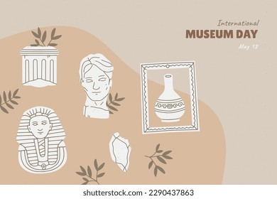 international museum day. Vector illustration design. 18 May. vector museum background. celebration. may 18. exhibits in museum. flat cartoon style. Historical museum concept. exhibition.