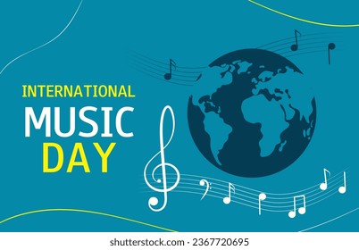 International Music Day. Horizontal banner. Music background with notes.