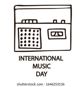 International Music Day isolated on white. Easy to edit vector template for typography poster, flyer, banner, etc. stock outline illustration