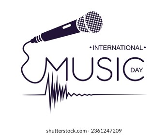 International Music Day with Microphone and inscription. Minimal creative design for banner, poster and greeting card. World music day with digital sound diagram isolated. Vector illustration