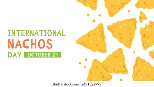 International nachos Day banner design. Mexican snack nachos in a cartoon flat style on white background. Vector illustration of traditional Mexican food