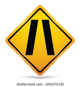 International Narrow Road Symbol,Yellow Warning icon on white background. Attracting attention,Compulsory, Control ,practice, Security first sign, Idea for graphic,web design,vector,EPS10.