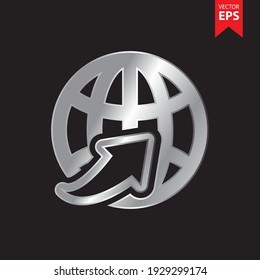 Icono de navegación internacional en estilo plateado de moda aislado en fondo negro. Símbolo de negocio y oficinas para el diseño de su sitio web, logotipo, aplicación, interfaz de usuario. Ilustración vectorial Eps10.