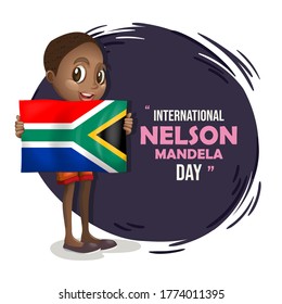 International Nelson Mandela Day, boy with African flag, illustration vector