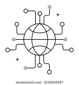 Design internacional de ícone do VMtor de rede e tecnologia, soluções de tecnologia, inovação tecnológica, sistemas globais, tecnologia internacional