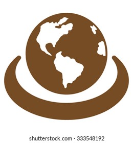 International Network vector icon. Style is flat symbol, brown color, rounded angles, white background.