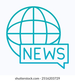 International News Vector Icon, Globe, Grid, Erath Globe, Isolated Lineal Gradient Vector Icon.